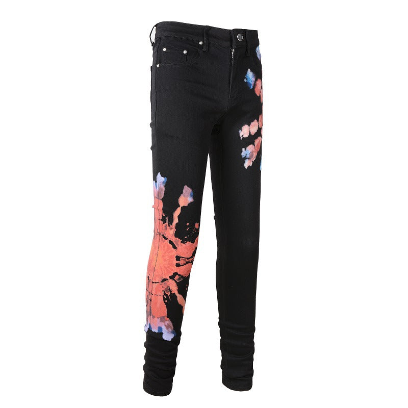 Pantalon en jean slim extensible à motif graffiti européen et américain #1309