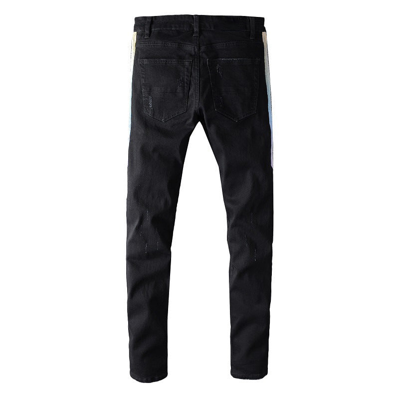 TRENDAMIRI 644 High Street Trendy Brand Jeans ajustados con parches laterales y diseño de mendigo con pies pequeños y elásticos