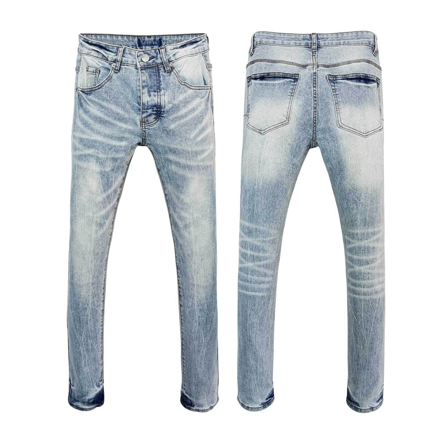 Premium Light Wash Skinny Jeans for Men - Trendy Snow Washed Tiger Stripe Graphic Denim
