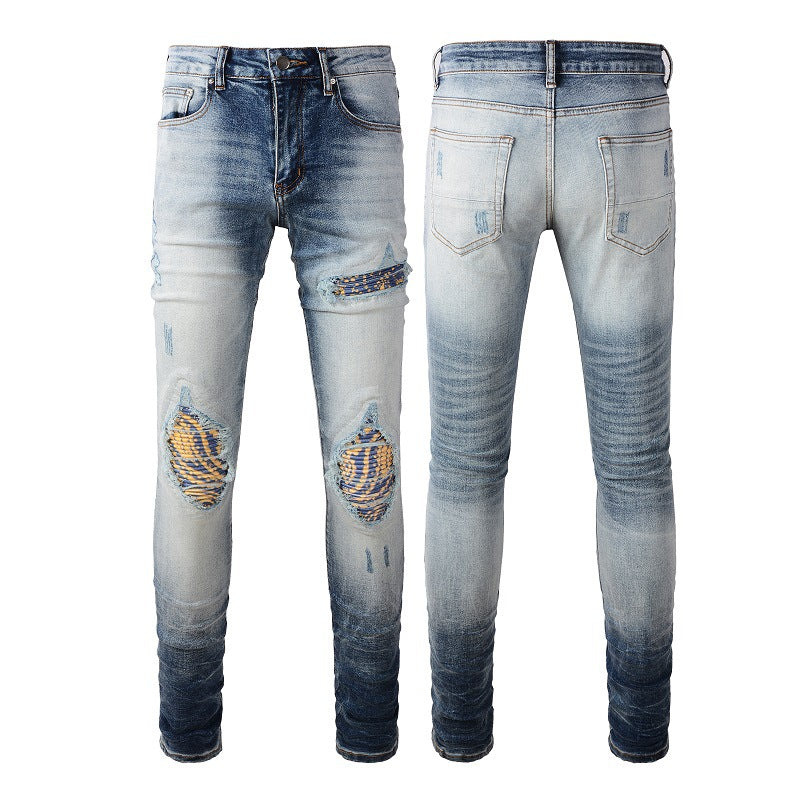 Nouveaux jeans rétro américains tendance pour hommes, jeans slim déchirés #1330