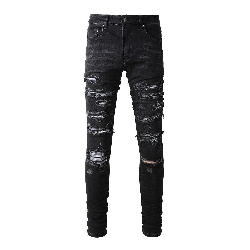 Jean déchiré style Street Tide européen et américain pour homme, pantalon slim élastique, style High Street Tide (891-8833)