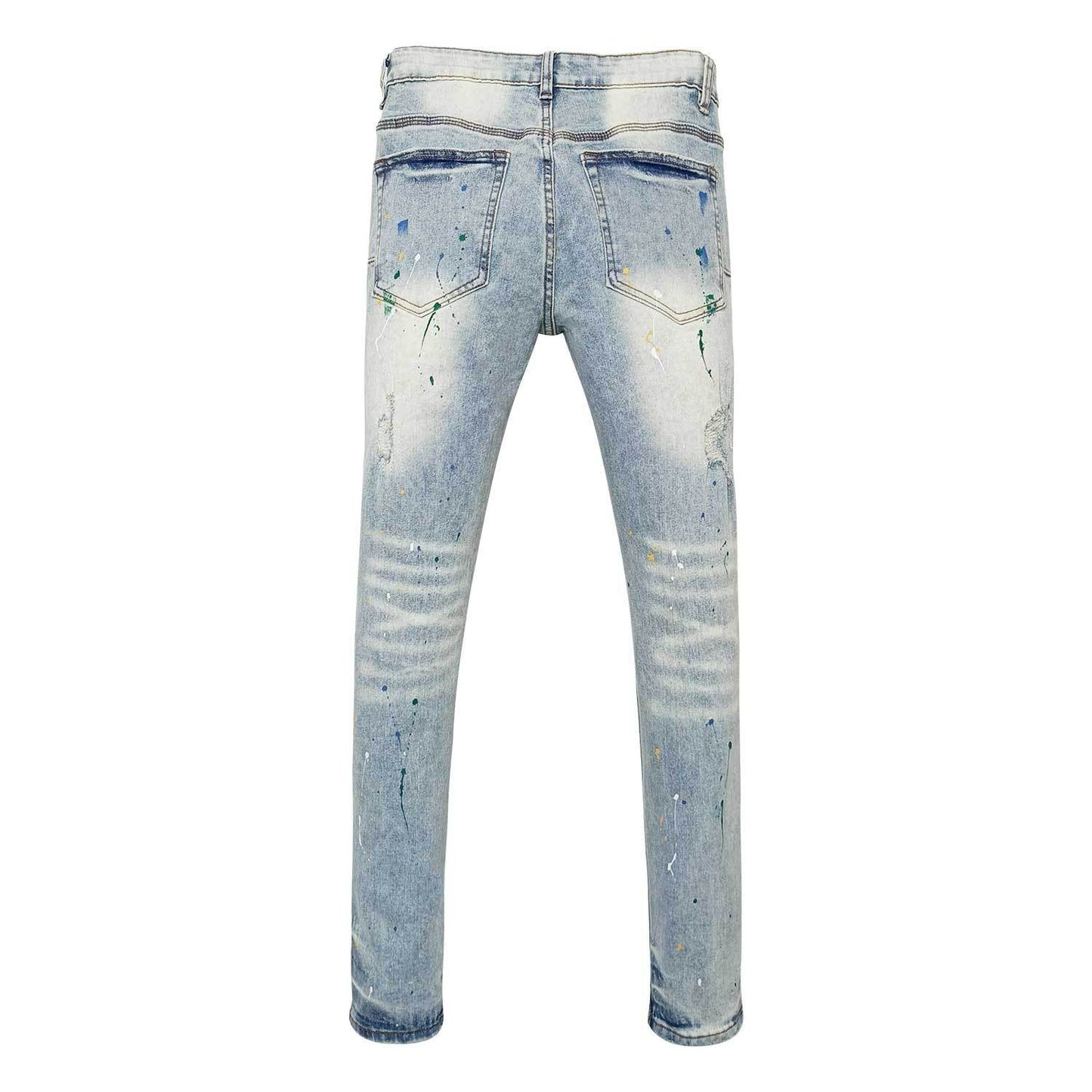 Men's Heavy Distressed Skinny Jeans with Multi-color Paint Splatter & Knee Rips - Urban Streetwear