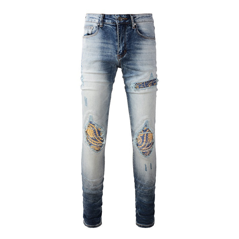 Nouveaux jeans rétro américains tendance pour hommes, jeans slim déchirés #1330