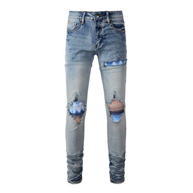Jean déchiré personnalisé pour homme, grande taille, pour le commerce extérieur 1342