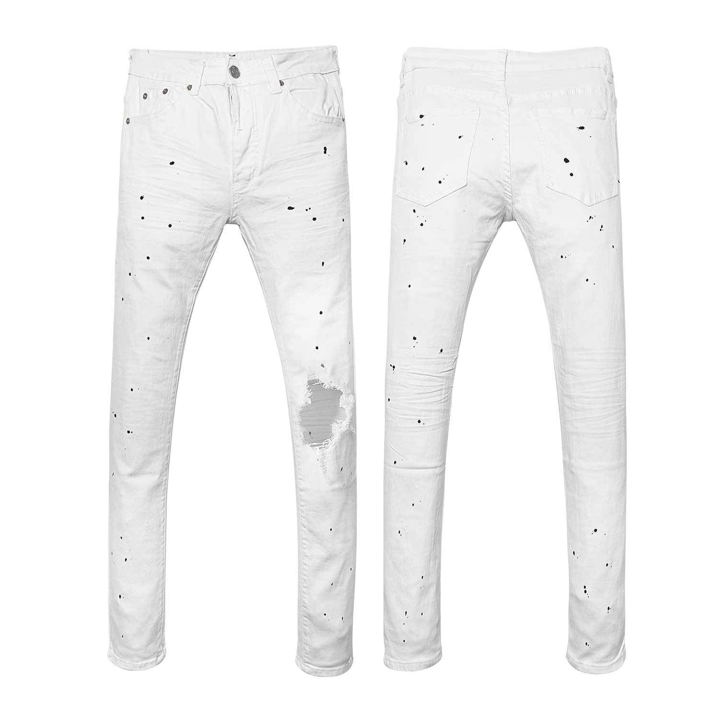 Premium Solid White Flared Jeans for Men - Trendy Distressed Ripped Design & Faded Whiskers