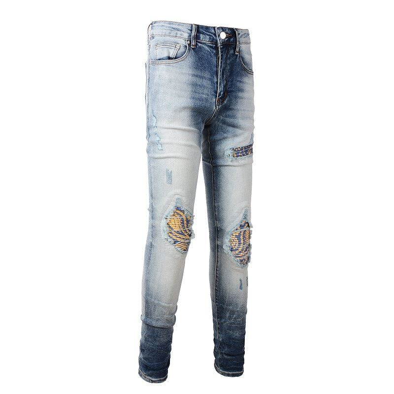 Nouveaux jeans rétro américains tendance pour hommes, jeans slim déchirés #1330