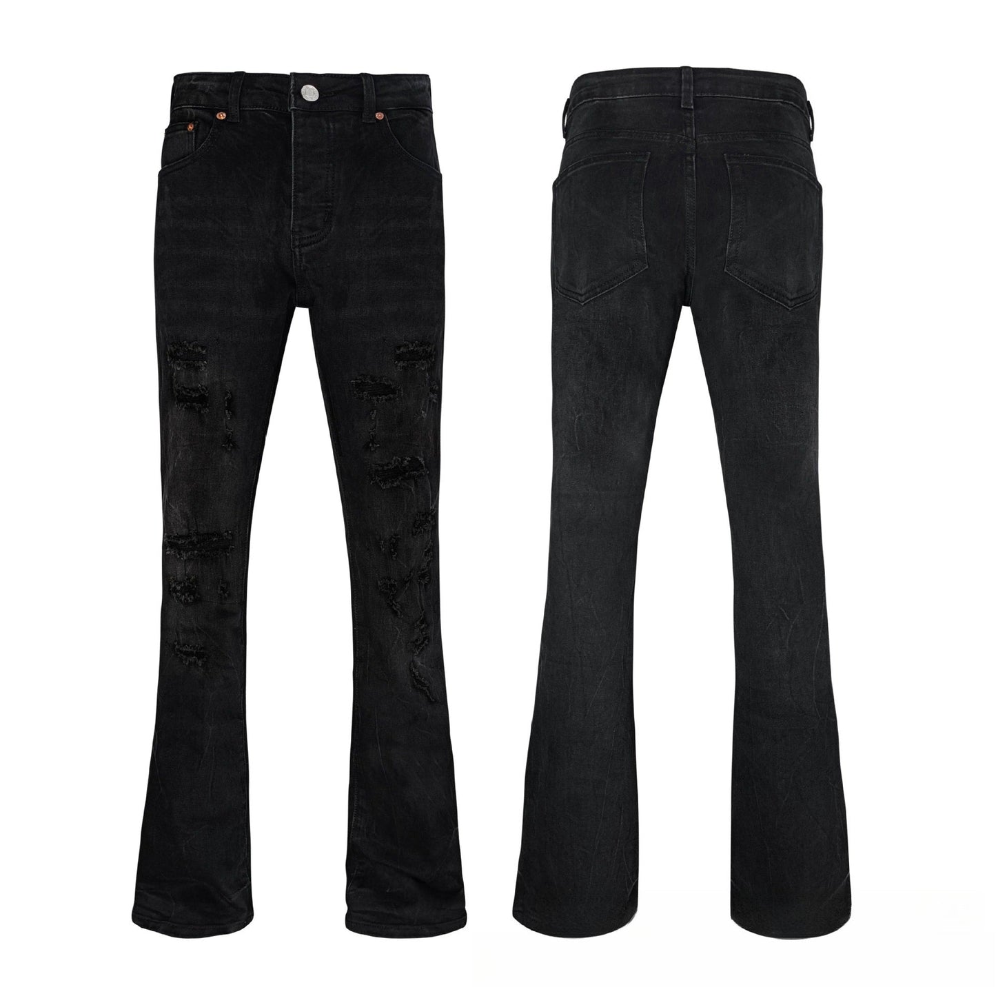 Men's Classic Solid Black Bootcut Jeans - Vintage Flared Denim with Stretch & Slim Fit