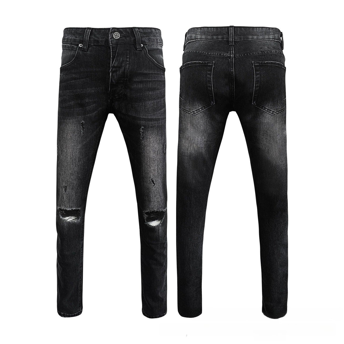 The Brand Sells American Vibe Pants Men's High Street Holes Slim Design High-end Black Jeans Boys