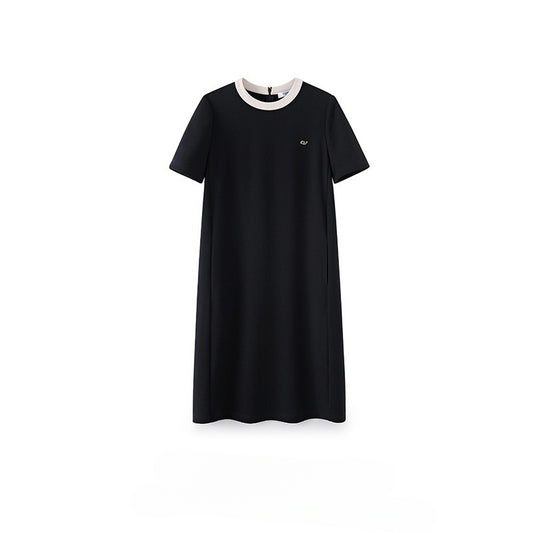 Little Black Dress Series Cocoon Shape Bodycon Slim Fit Drape Round Neck Acetate Short Sleeve Dress