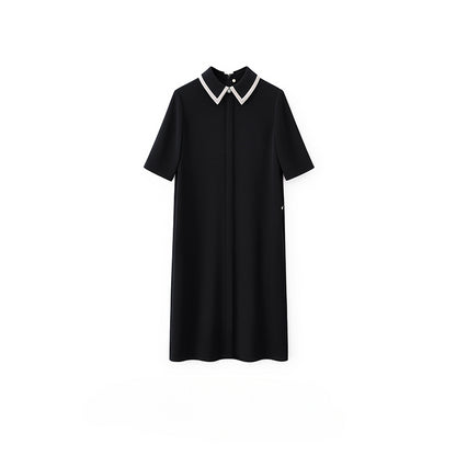 Little Black Dress Series Luxe Color-Blocked Beaded Acetate Slim Fit Short Sleeve Dress