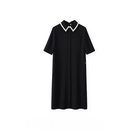 Little Black Dress Series Luxe Color-Blocked Beaded Acetate Slim Fit Short Sleeve Dress