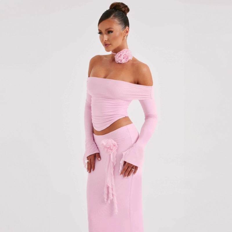 New Fashionable Sexy Strapless Off-Shoulder Top and Maxi Skirt Set S1992668