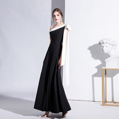 Nouvelle robe de soirée élégante à une épaule noire 2024 pour femme, robe longue amincissante pour l'été ltao678222889036 