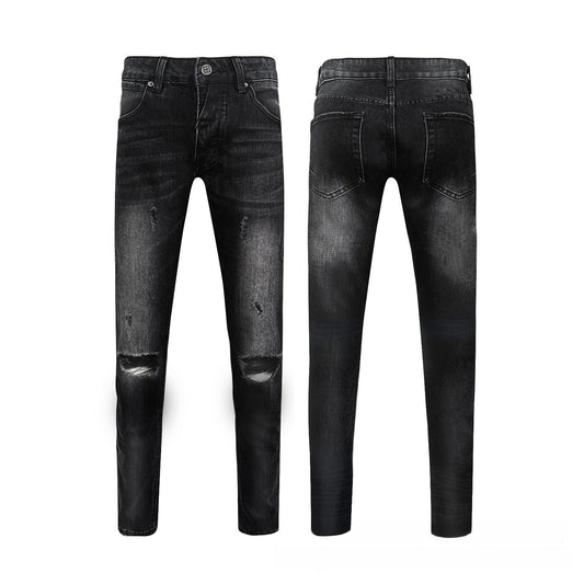 The Brand Sells American Vibe Pants Men's High Street Holes Slim Design High-end Black Jeans Boys