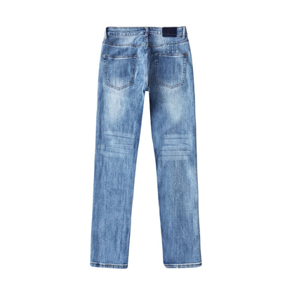 Light Blue High Waisted Flare Jeans with Heavy Whisker Detail and Distressed Rips - Retro Wide Leg Denim