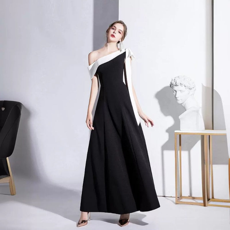 Nouvelle robe de soirée élégante à une épaule noire 2024 pour femme, robe longue amincissante pour l'été ltao678222889036 