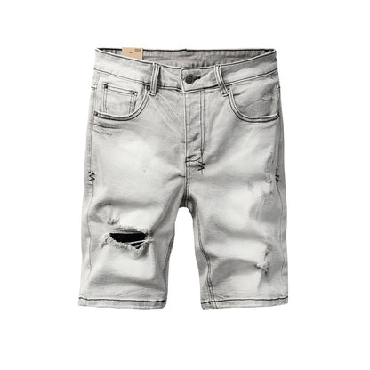 Mens Light Grey Distressed Denim Shorts with Ripped Detail Casual Streetwear Summer Jean Shorts 2011