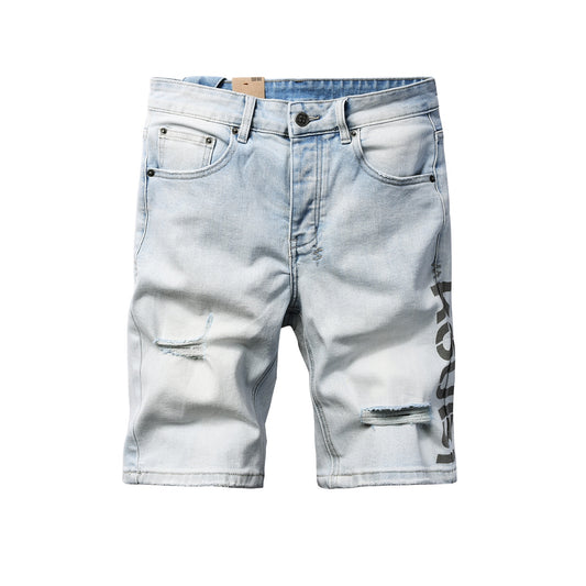 Men’s Light Blue Ripped Denim Shorts – Urban Streetwear Slim Jean Shorts 2012