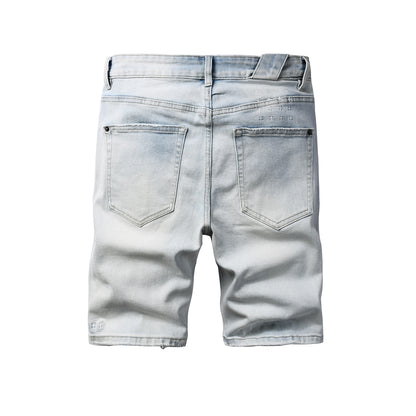 Men’s Light Blue Ripped Denim Shorts – Urban Streetwear Slim Jean Shorts 2012
