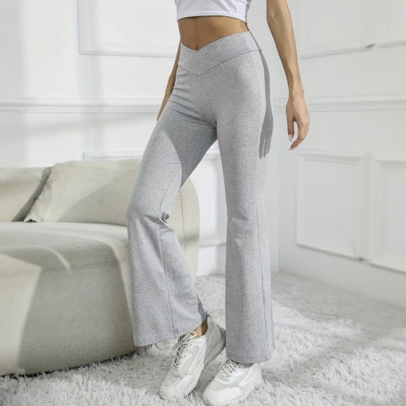 Nuevos pantalones largos casuales ajustados y acampanados de moda para mujer P1992826