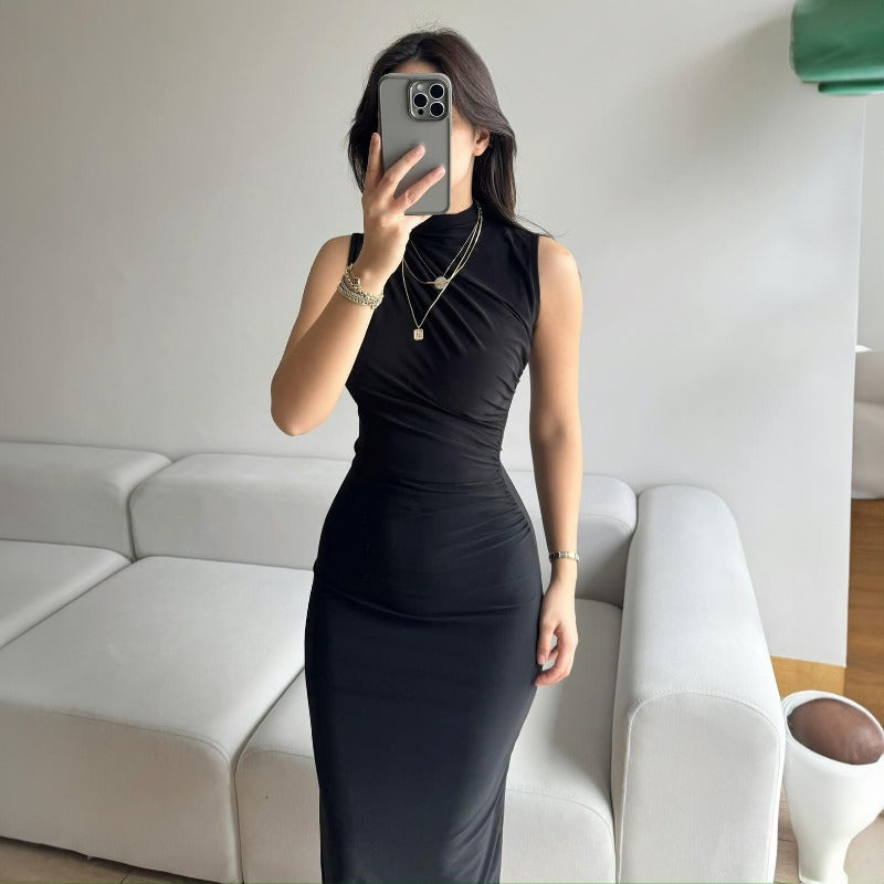 New Solid Color High-Waist Fitted Sexy Sleeveless Maxi Dress for Women D1993376