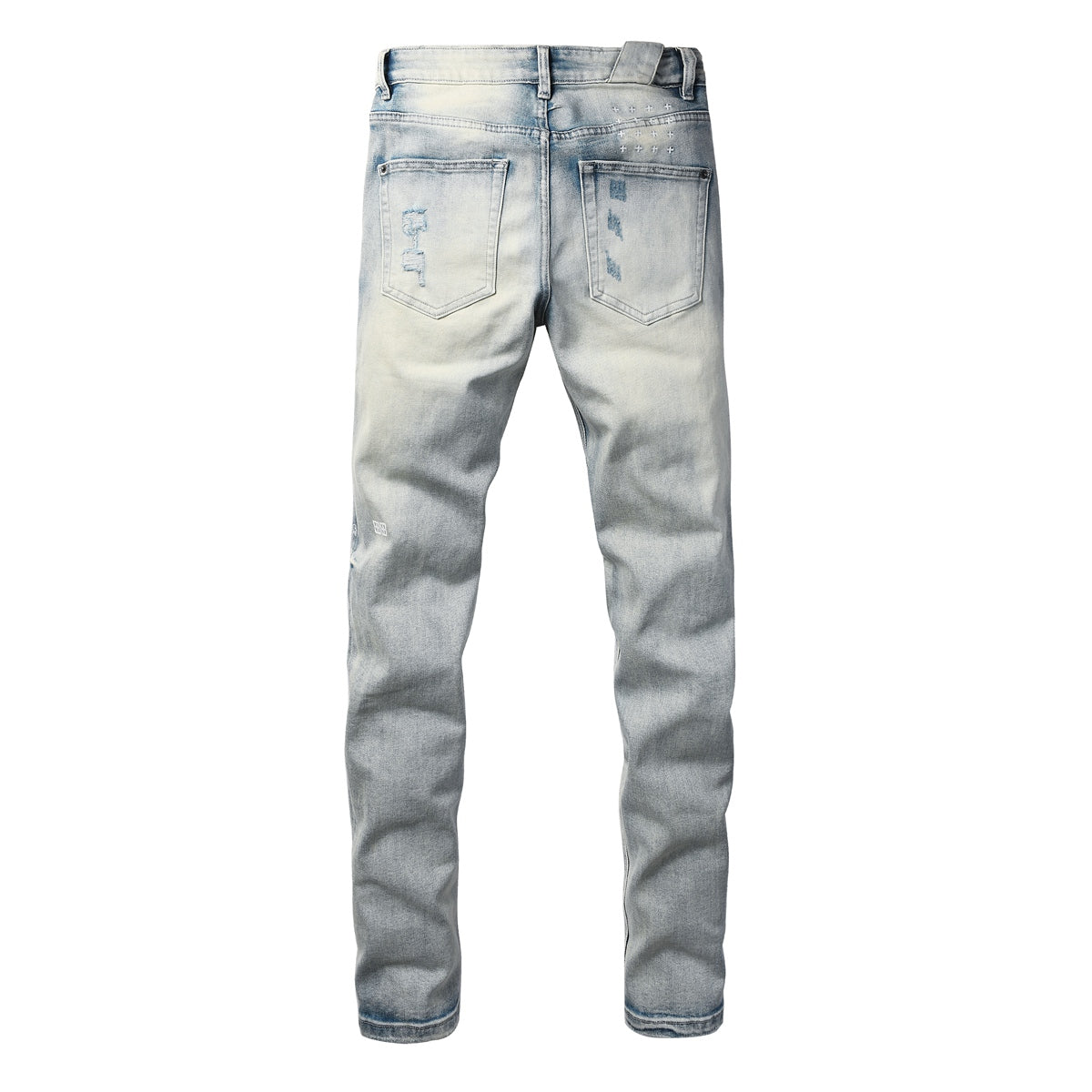 Light Blue Acid Wash Distressed Graffiti Print Slim Fit Jeans 3063