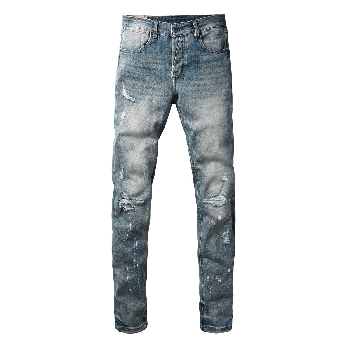 Blue Vintage Wash Cross Stitch Detail Slim Fit Denim Jeans 3064