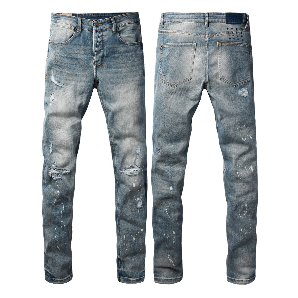 Blue Vintage Wash Cross Stitch Detail Slim Fit Denim Jeans 3064
