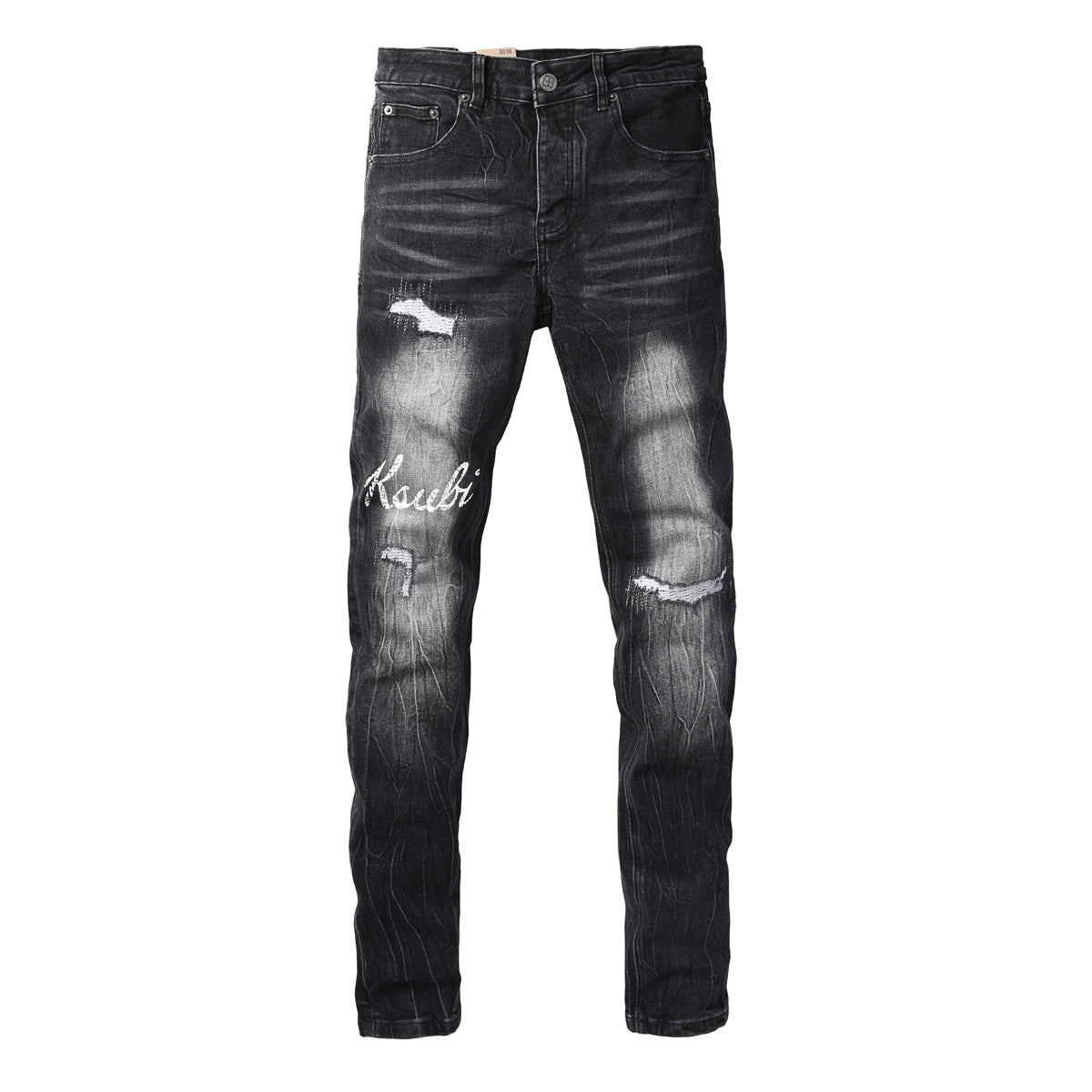Men's Black Distressed Skinny Jeans Vintage Washed Denim Pants Ripped Slim Fit Streetwear Casual Fashion Trousers 3065