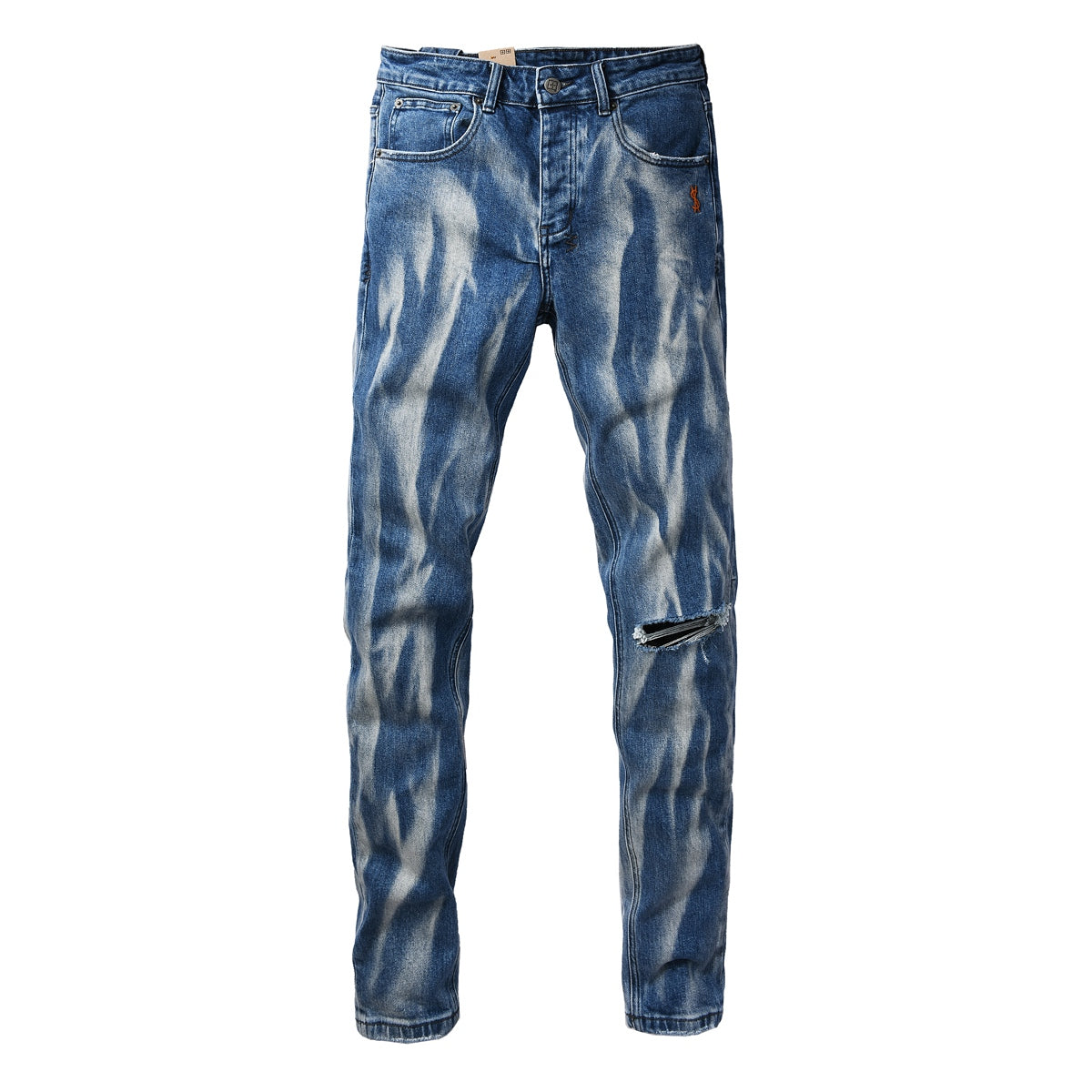 Men's Vintage Wash Denim Jeans Slim Straight Fit Distressed Designer Streetwear Blue Jean Pants 3066