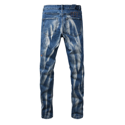 Men's Vintage Wash Denim Jeans Slim Straight Fit Distressed Designer Streetwear Blue Jean Pants 3066