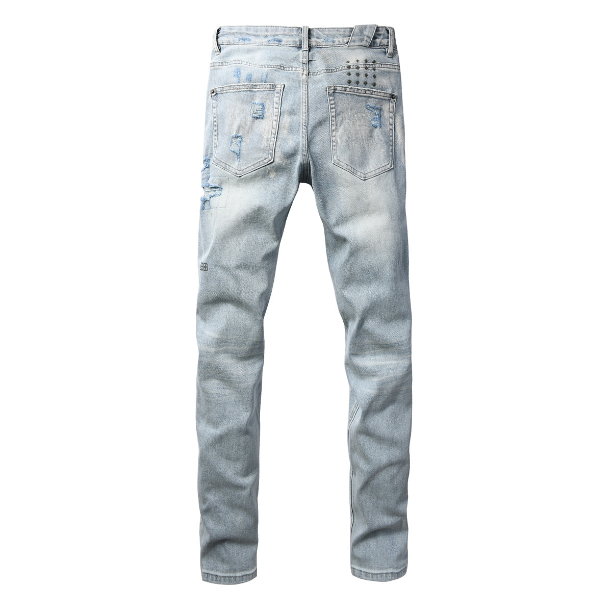 Vintage Light Blue Ripped Jeans for Men Slim Straight Fit Distressed Denim Trousers 3067