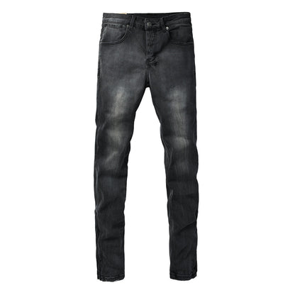 Washed Black Faded Slim Fit Denim Jeans with Back Graphic 3068