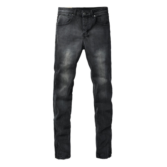 Washed Black Faded Slim Fit Denim Jeans with Back Graphic 3068
