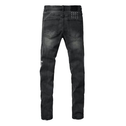 Washed Black Faded Slim Fit Denim Jeans with Back Graphic 3068