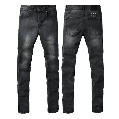 Washed Black Faded Slim Fit Denim Jeans with Back Graphic 3068