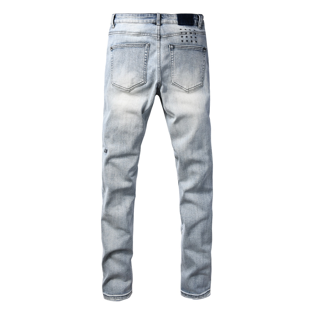 Men's Light Wash Distressed Jeans Slim Fit Denim Pants with Graphic Print Streetwear Style 3071