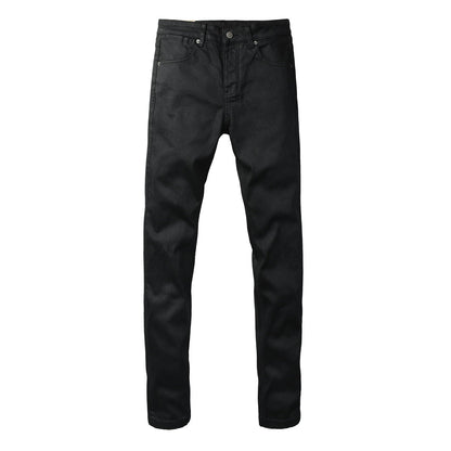 Solid Black Minimal Clean Finish Slim Fit Five Pocket Jeans 3072