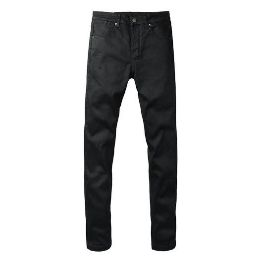 Solid Black Minimal Clean Finish Slim Fit Five Pocket Jeans 3072