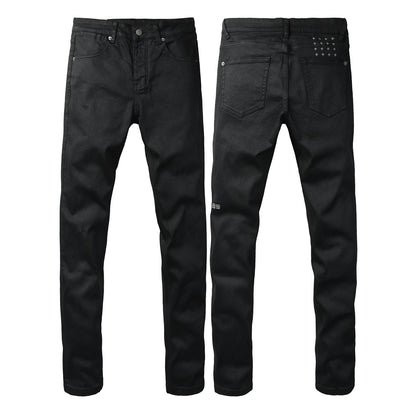 Solid Black Minimal Clean Finish Slim Fit Five Pocket Jeans 3072