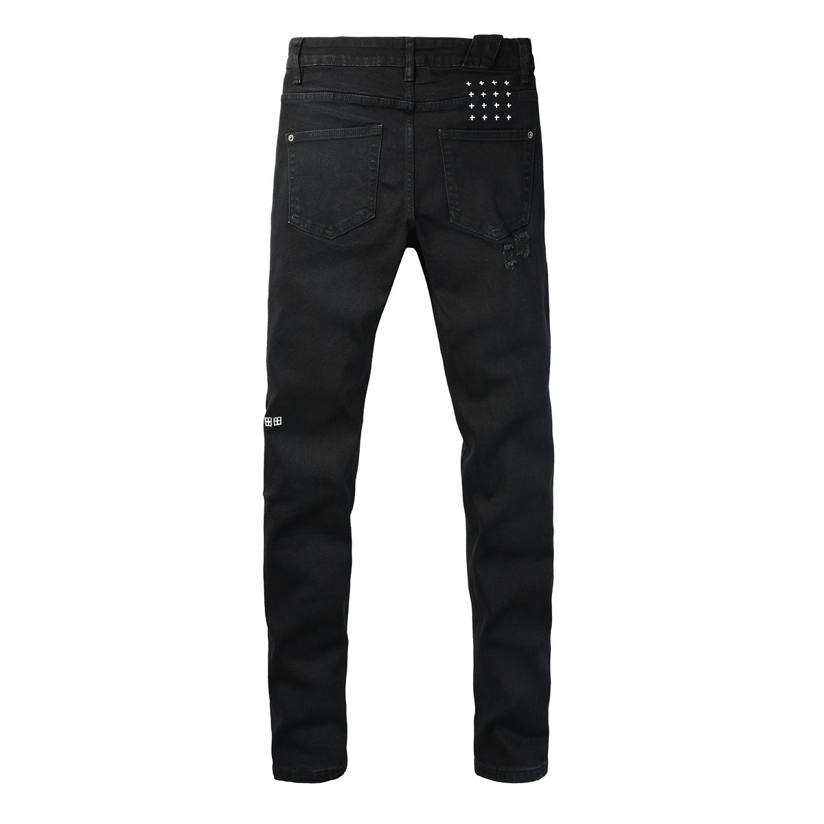 Black Distressed Leopard Print Patch Slim Fit Denim Jeans 3076