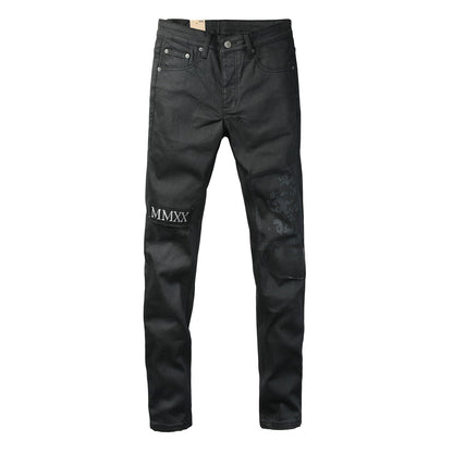 Washed Black MMXX Bandana Graphic Patchwork Slim Fit Jeans 3078