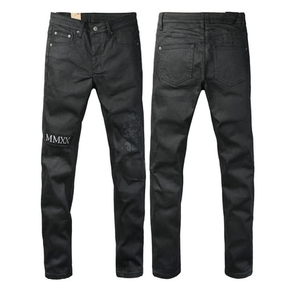 Washed Black MMXX Bandana Graphic Patchwork Slim Fit Jeans 3078