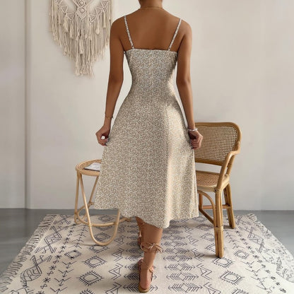 Nuevo vestido elegante con abertura lateral, espalda descubierta, fruncido y estampado de moda D1993358