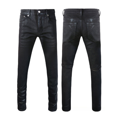 Men’s Skinny Jeans with Coated / Printed Design Stretch Denim Pants