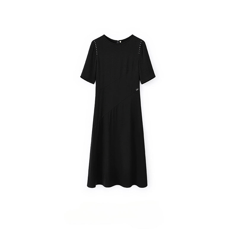 Série Little Black Dress Été 2024 Robe à manches courtes en acétate avec détails en perles cousues à la main