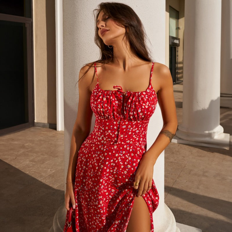 Nuevo vestido ajustado con tirantes finos y estampado floral sexy D1993537