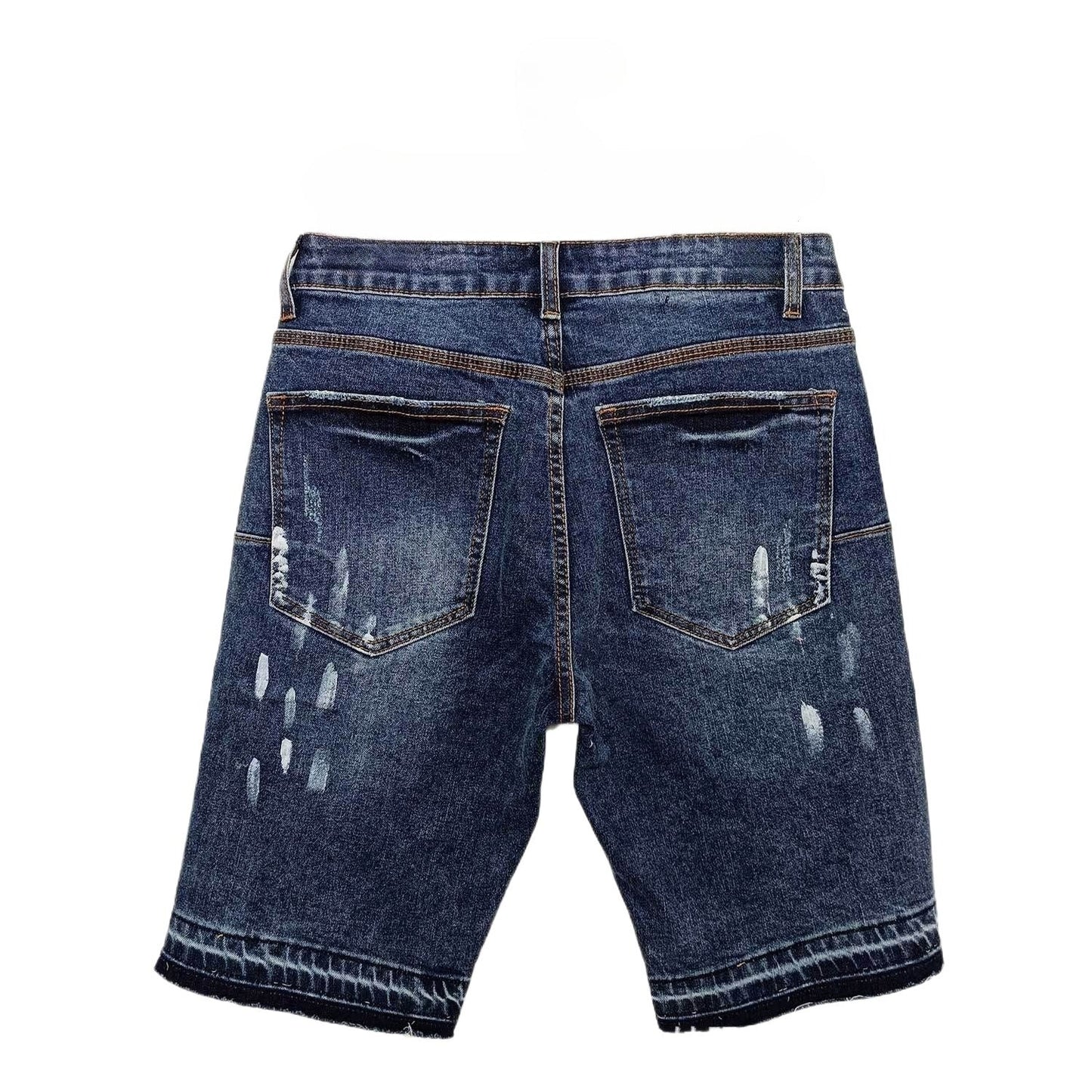 Dark Blue Distressed Denim Shorts Men - Ripped Details, Washed Effect, Raw Hem Summer Jeans Shorts