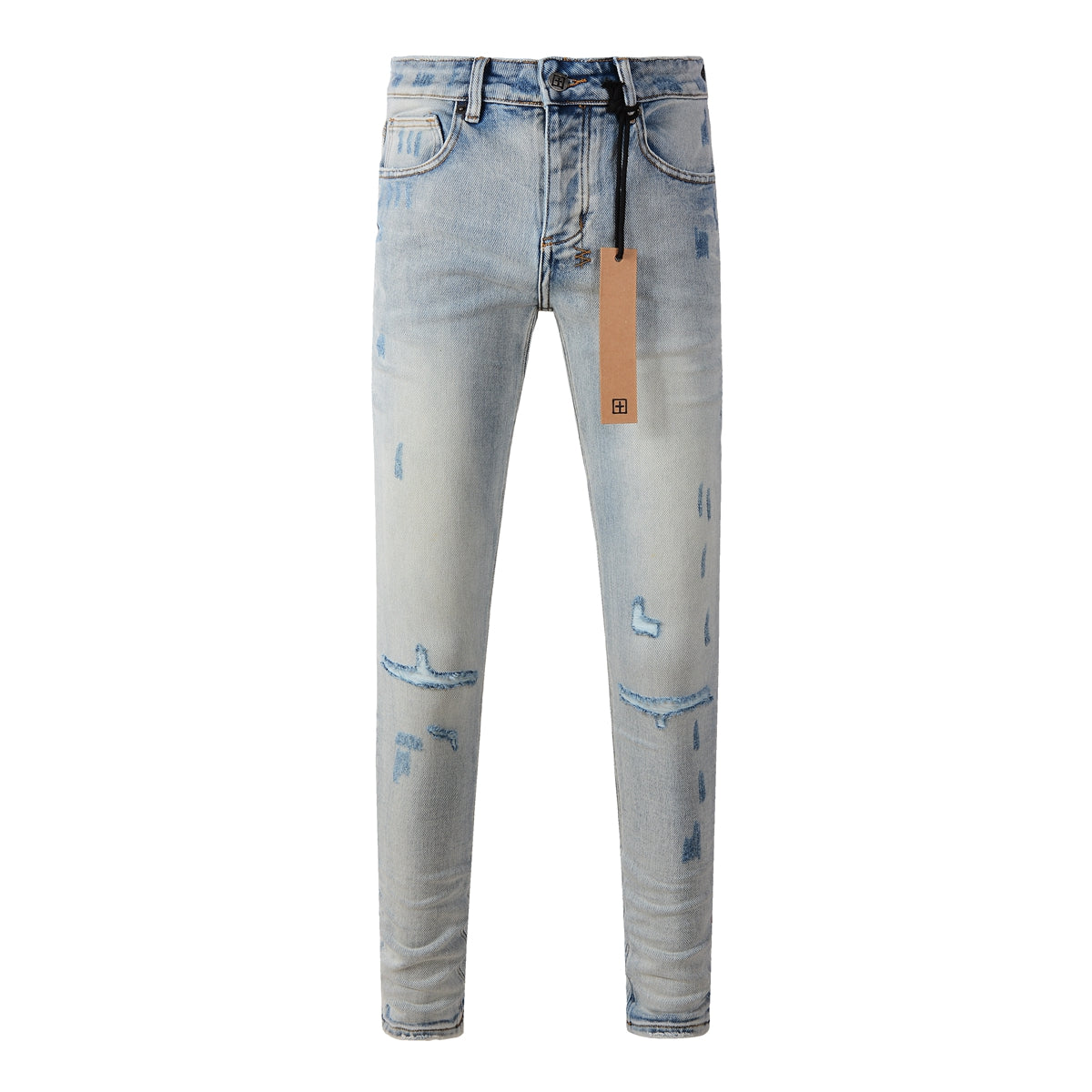 Casual Light Blue Jeans with Frayed Rips 3006