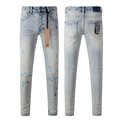 Casual Light Blue Jeans with Frayed Rips 3006